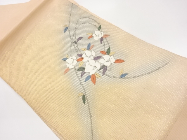 絽引箔花唐草模様刺繍名古屋帯